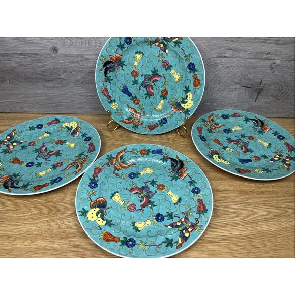 Chinoiserie Jingdezhen Zhongguo Asian Butterfly Plates 9.25”-set Of 4 - Picture 2 of 10